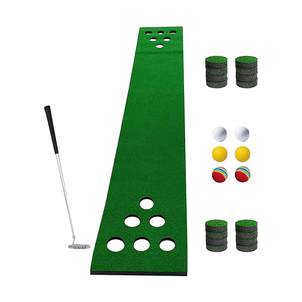 Golf Beer Pong Game Toy Set Green Golf Putting Matt with 2 Putters, 6 Balls