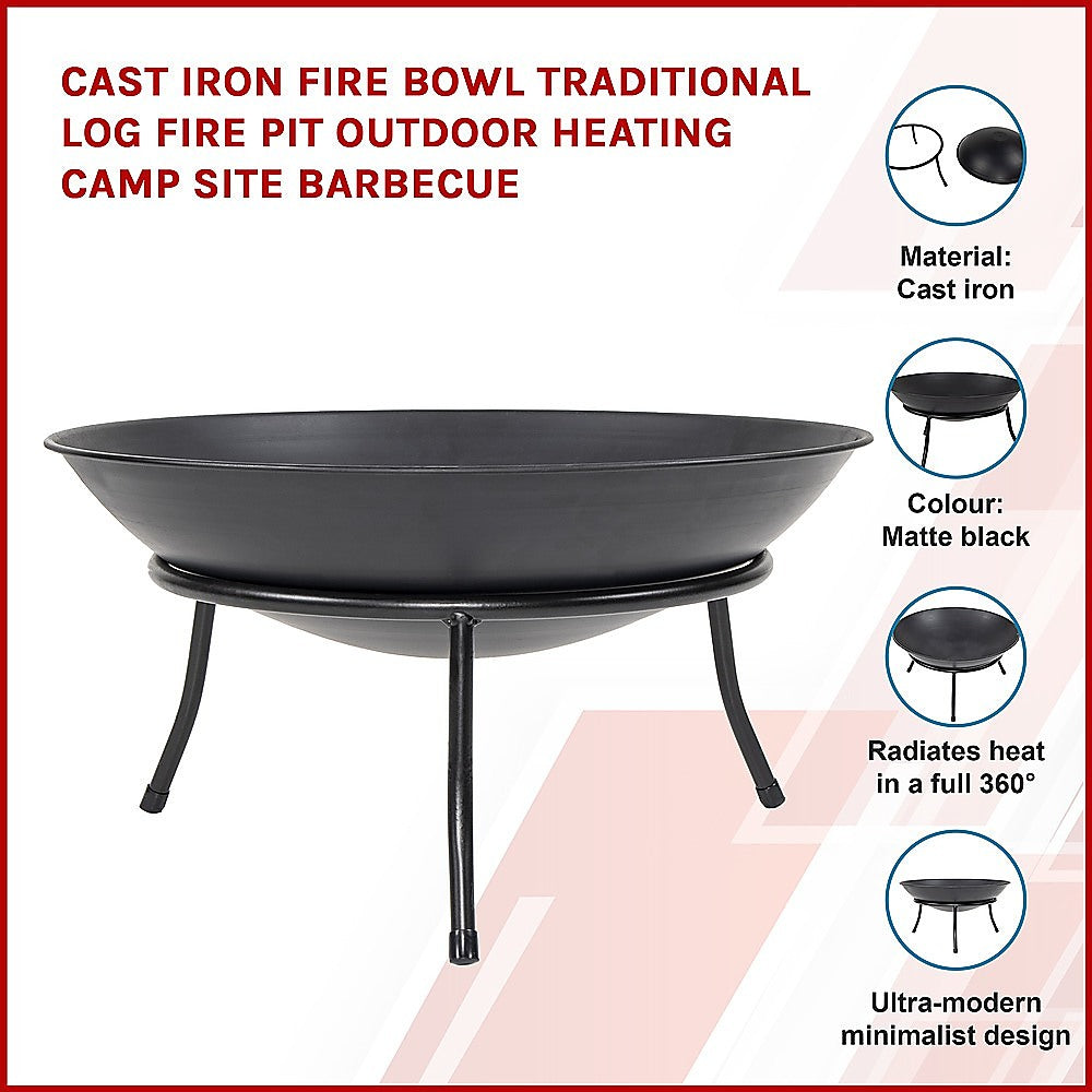 Cast Iron Fire Bowl Traditional Log Fire Pit Outdoor Heating Camp Site Barbecue