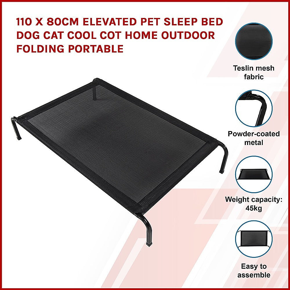 110 x 80cm Elevated Pet Sleep Bed Dog Cat Cool Cot Home Outdoor Folding Portable