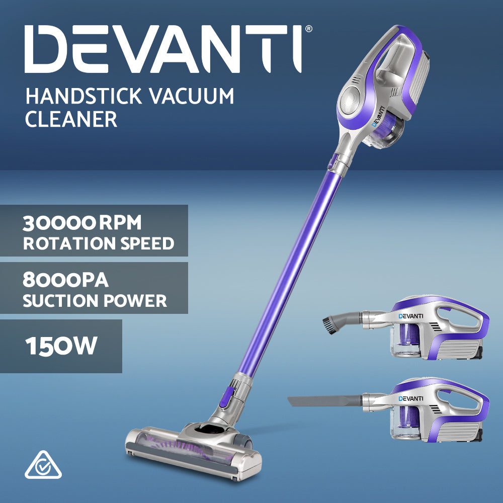 Devanti Cordless Stick Vacuum Cleaner - Purple & Grey