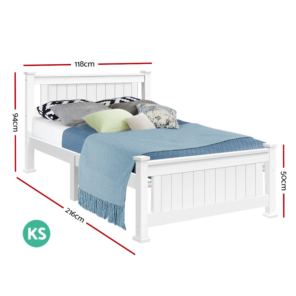 King Single Wooden Bed Frame - White